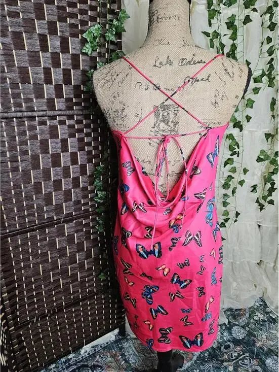 Pink Butterfly Print Slip Dress with Strappy Back - Picture 3 of 5